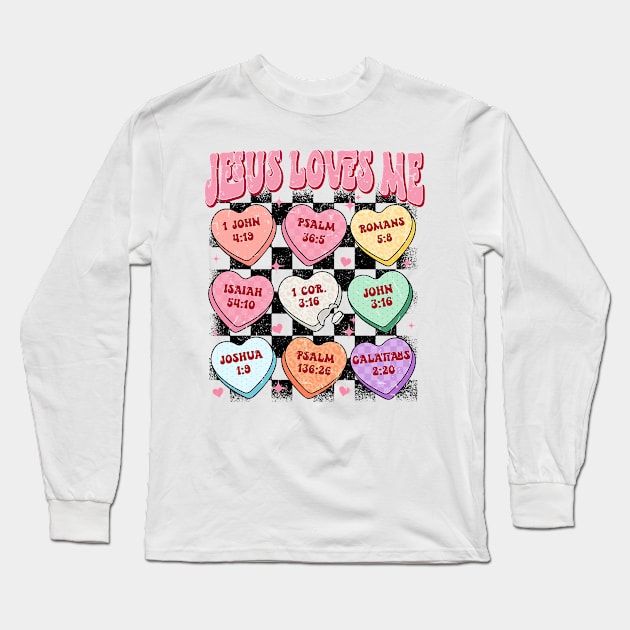 Conversation Hearts Christian Valentines Day Jesus Loves Me Long Sleeve T-Shirt by Neldy